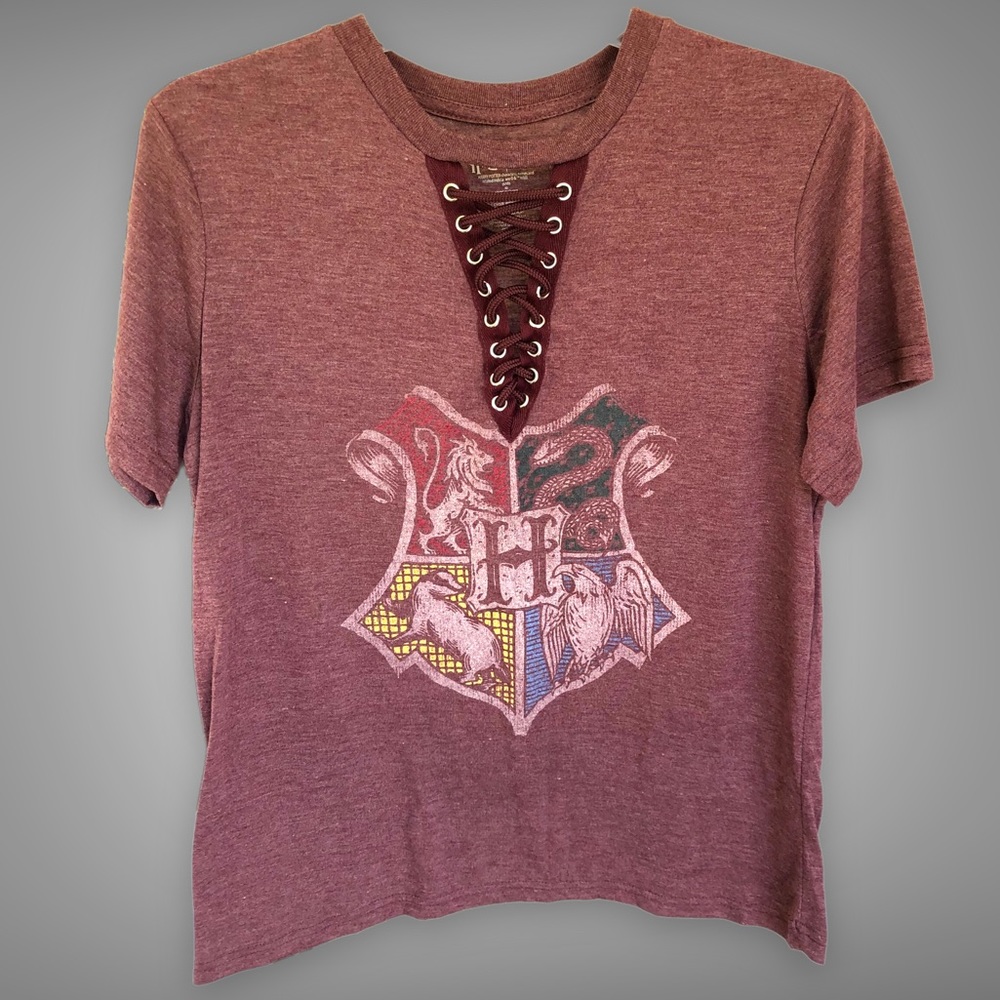 Harry Potter T-Shirt School logo HOGWARTS Lace up open chest detail School